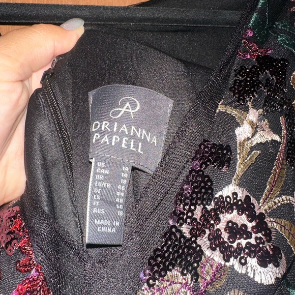 Adrianna Papell black multi floral sequin ankle dress 14 NEW WITH TAGS - Picture 7 of 7